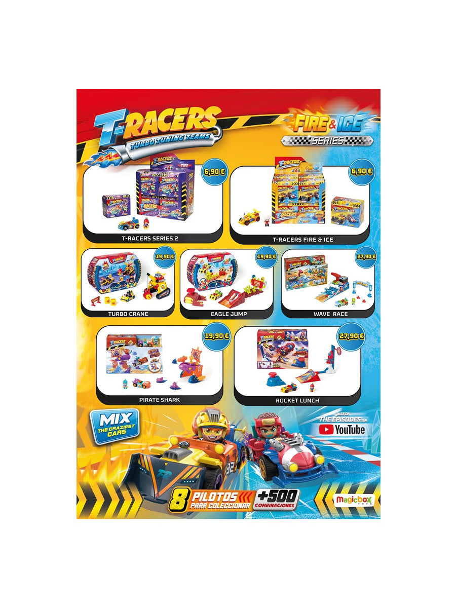 T-RACERS Rocket Launch – Lanzador Con Rampa Y Coche De Carreras Exclusivo, Incluye Piloto Stunt Tuner, Juego De Habilidad Y Puntería Para Niños